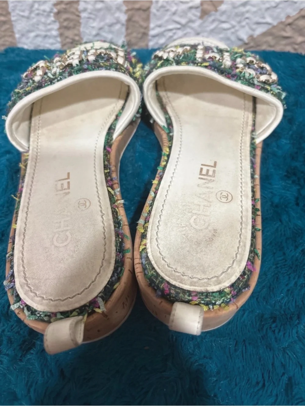 Chanel Tweed Slide Sandals
